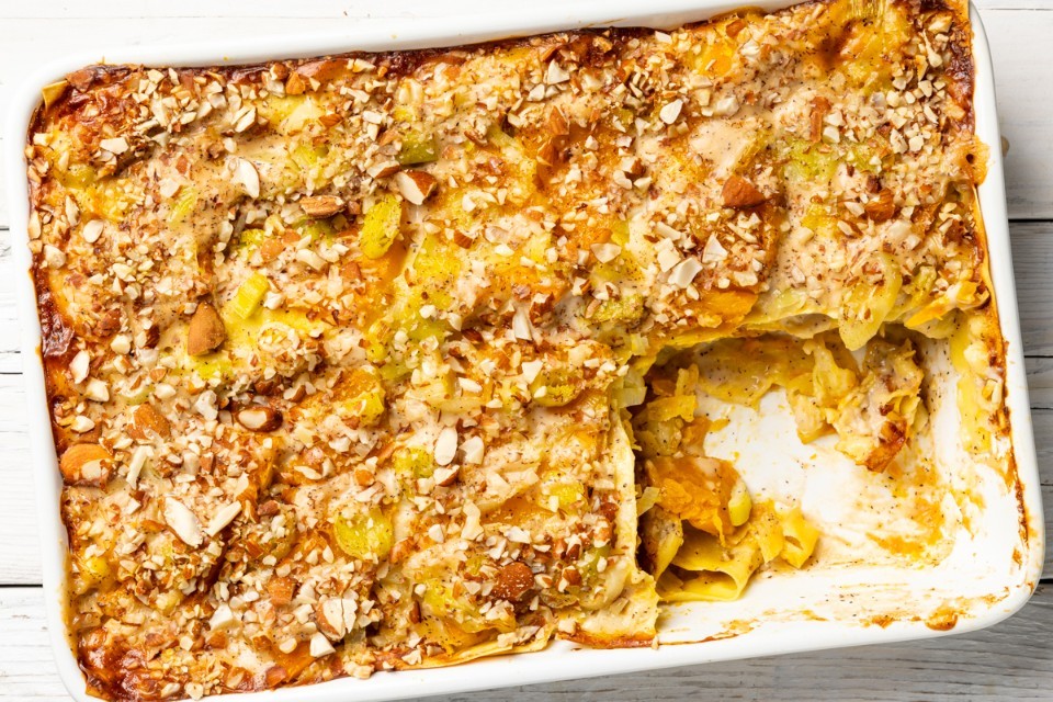 Lasagna vegana zucca e porri Lasagna vegana zucca e porri
