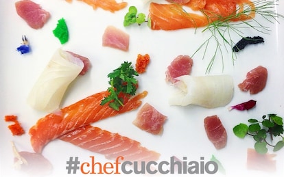 Salmone in sashimi e baccalà con tartare di ricciola