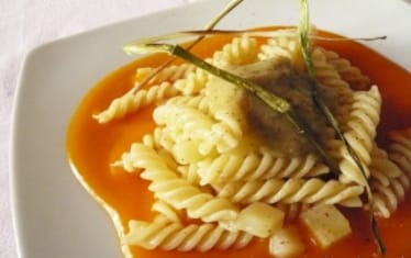 Fusilli con patate, porri e crema di zucca