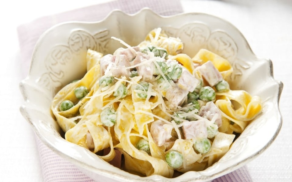 Tagliatelle panna, piselli e prosciutto ricetta