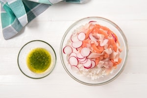 Preparazione Insalata di riso basmati, salmone e spada affumicati - Fase 2