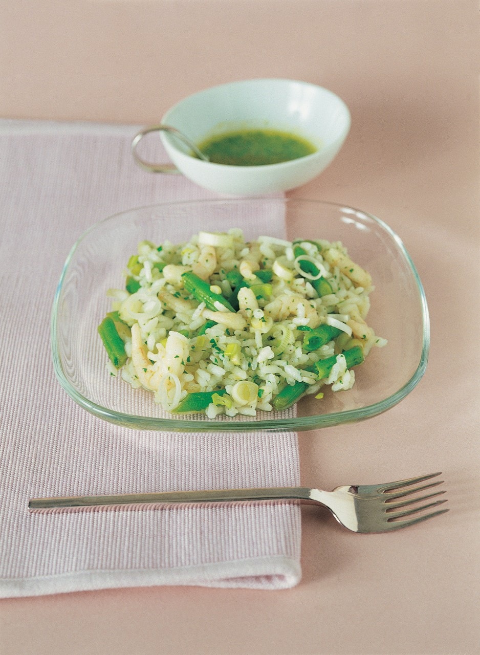 Insalata di riso, fagiolini e gamberetti ricetta