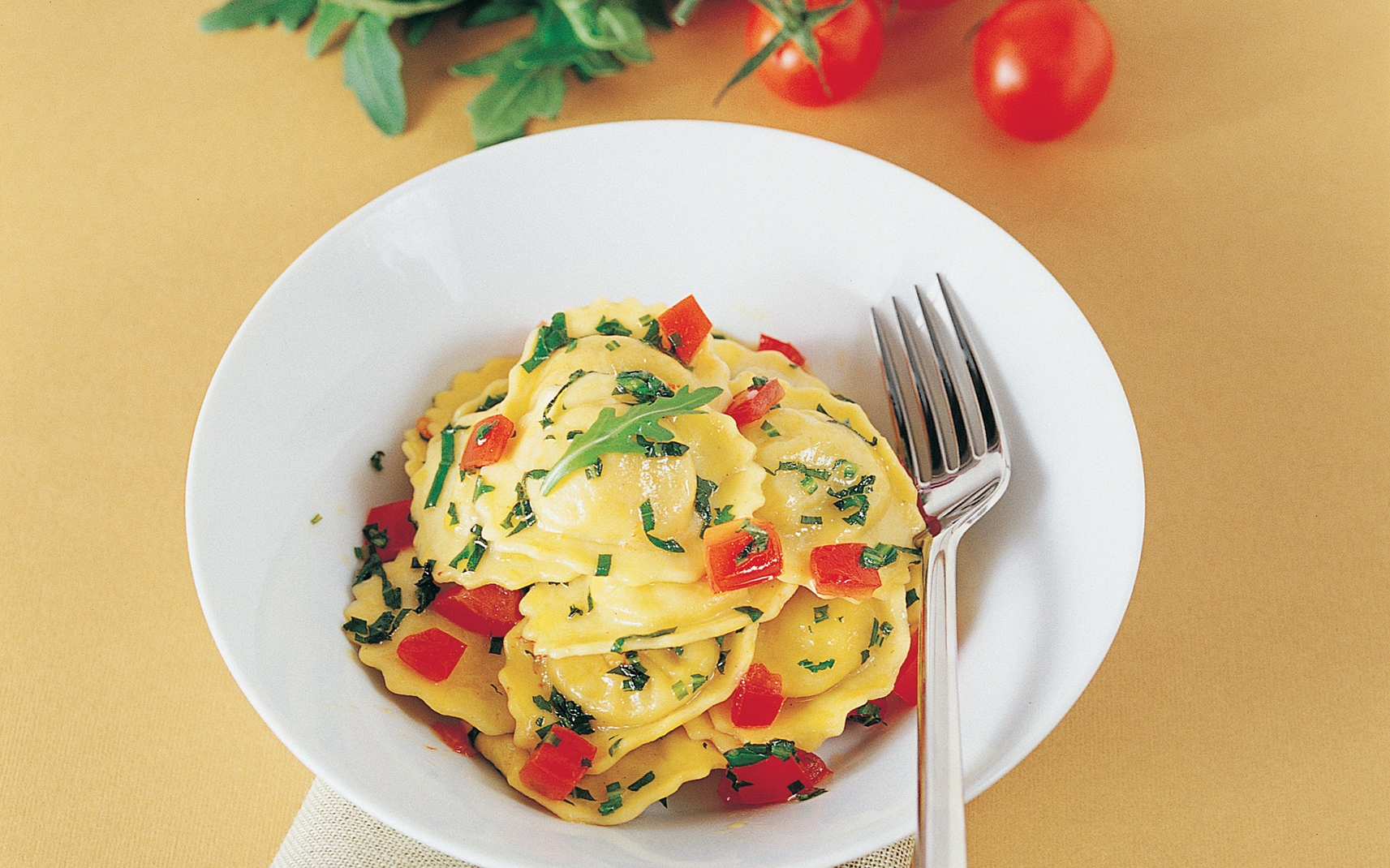 Ravioli di rucola, robiola, ricotta, mascarpone Ravioli di rucola, robiola, ricotta, mascarpone