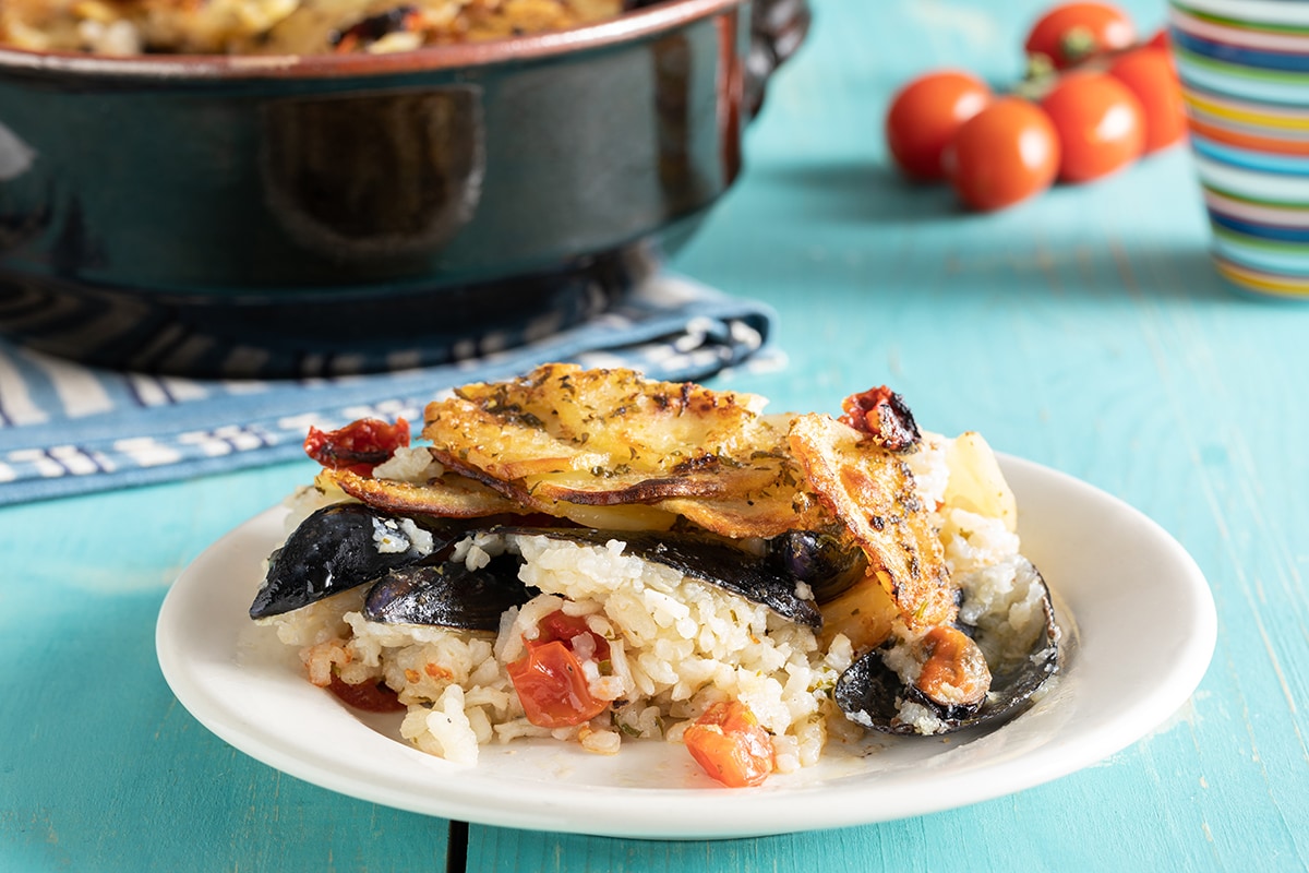 Tiella di patate, riso e cozze ricetta