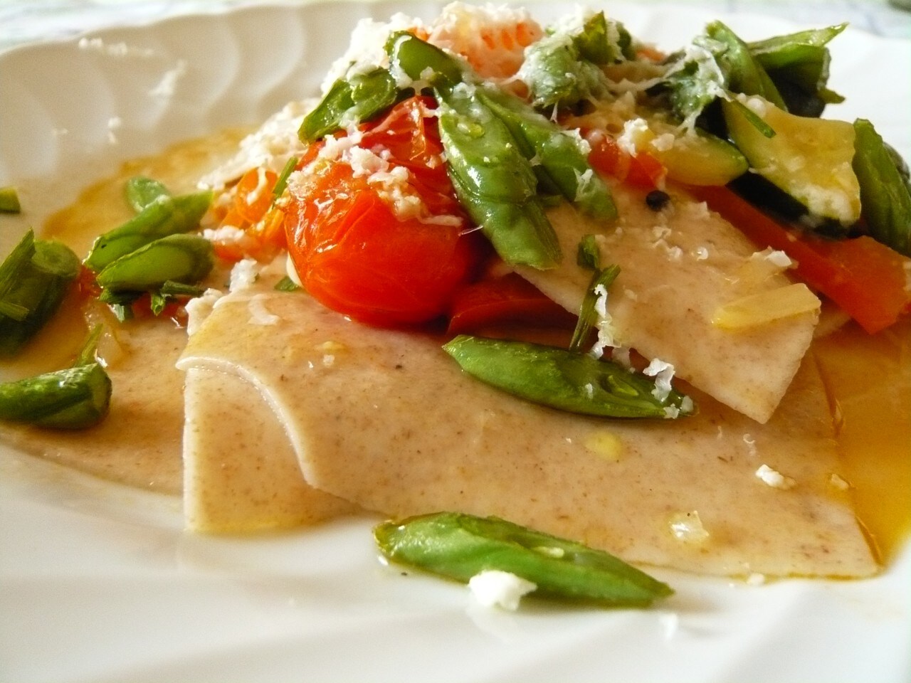 Tacconi di Farro con verdure e fagiolini croccanti ricetta