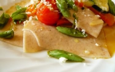 Tacconi di Farro con verdure e fagiolini croccanti