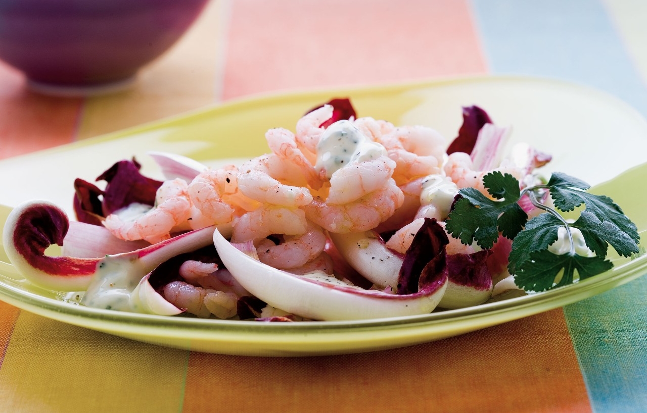 Gamberetti e radicchietto allo yogurt piccante Gamberetti e radicchietto allo yogurt piccante
