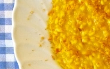 Risotto allo zafferano con cristalli di ciccioli