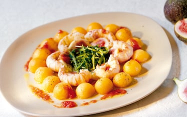 Insalatina di scampi, fichi e melone