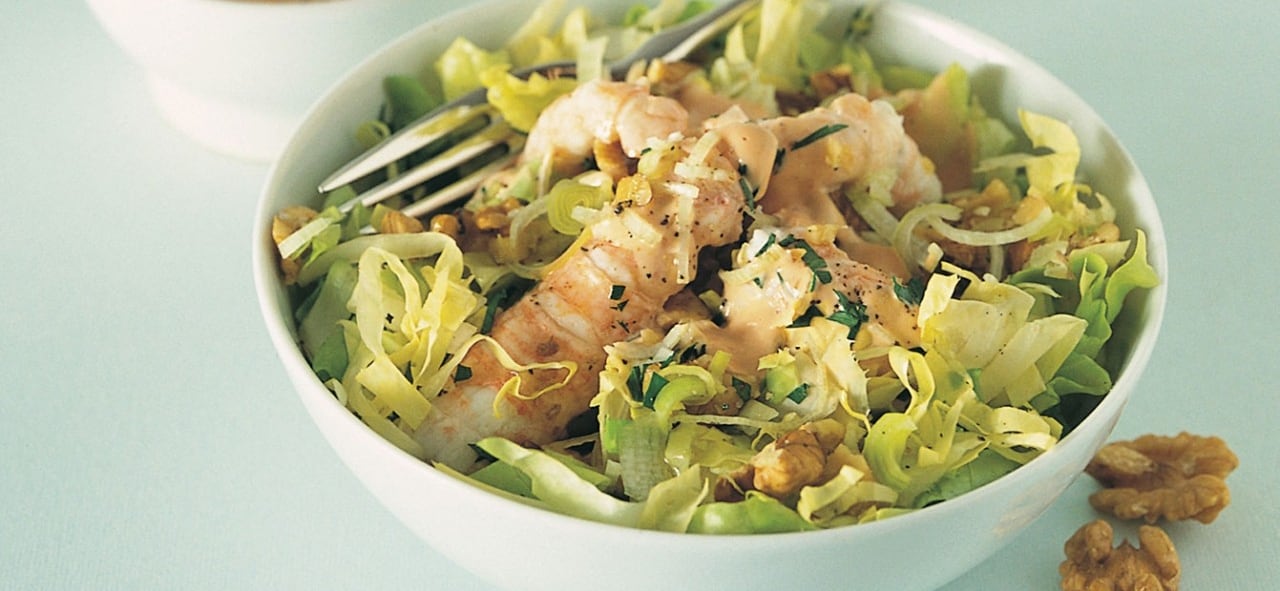 Insalata di scampi alle noci ricetta