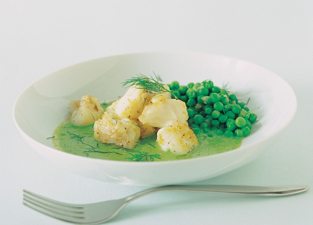 Sauté di merluzzo con crema di piselli ricetta