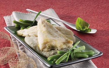 Rombo, crema di patate al "pesto" e fagiolini