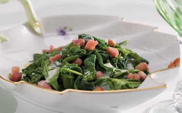 Spinaci in tegame con pancetta