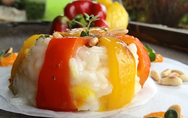 Bombe di riso con peperoni e cuore di zafferano