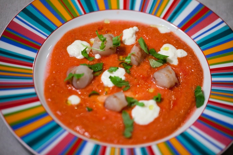 Mazzancolle, gazpacho leggero e salsa yogurt e pecorino ricetta