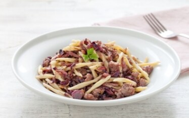 Trofie ai porri, salsiccia e radicchio