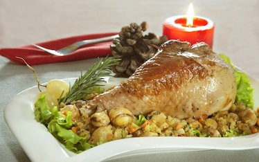 Cosciotto di tacchino con castagne e uva