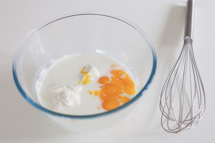 Preparazione Pancake alla ricotta con composta di cotogne - Fase 1 Preparazione Pancake alla ricotta con composta di cotogne - Fase 1