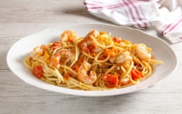 Troccoli con gamberi e arancia