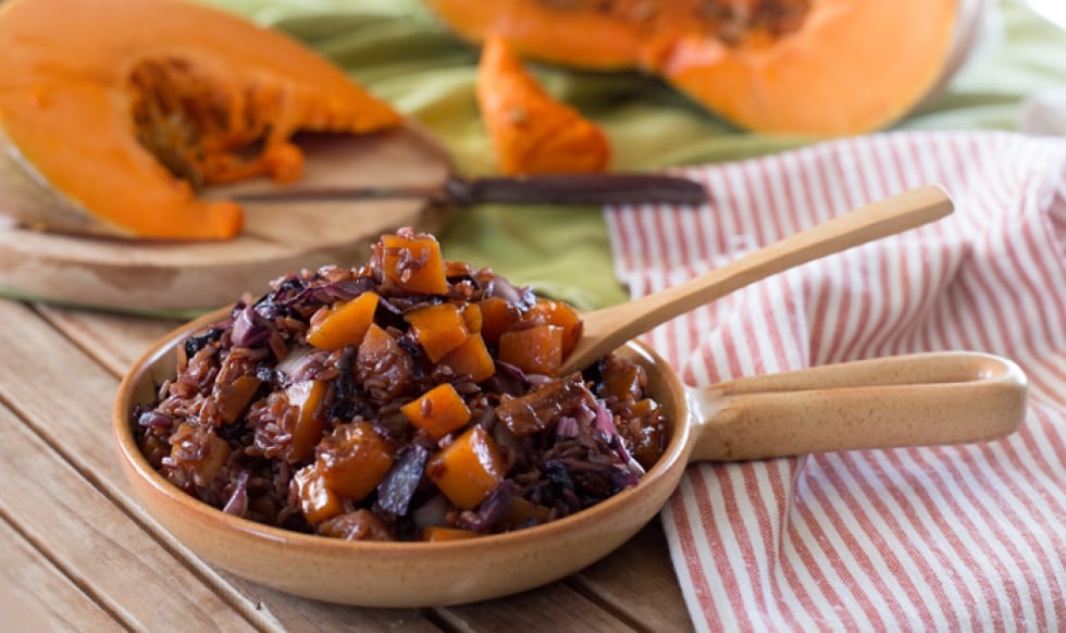 Riso rosso con zucca caramellata e radicchio ricetta
