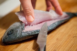 Preparazione Occhiata con pancetta croccante e purè di cavolfiore - Fase 4