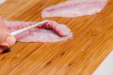 Preparazione Occhiata con pancetta croccante e purè di cavolfiore - Fase 5 Preparazione Occhiata con pancetta croccante e purè di cavolfiore - Fase 5