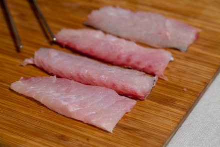 Preparazione Occhiata con pancetta croccante e purè di cavolfiore - Fase 5 Preparazione Occhiata con pancetta croccante e purè di cavolfiore - Fase 5