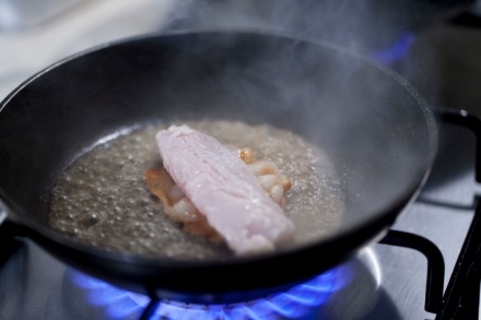 Preparazione Occhiata con pancetta croccante e purè di cavolfiore - Fase 10 Preparazione Occhiata con pancetta croccante e purè di cavolfiore - Fase 10