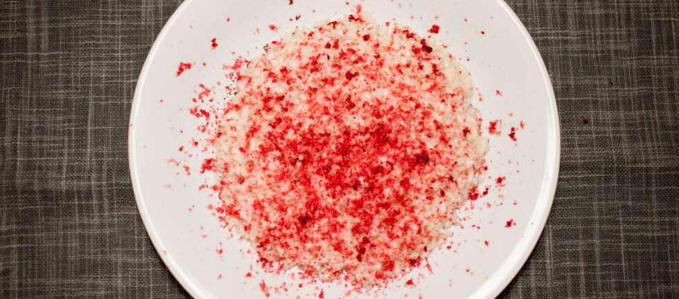 Risotto bianco con granita di rape rosse e caffè ricetta