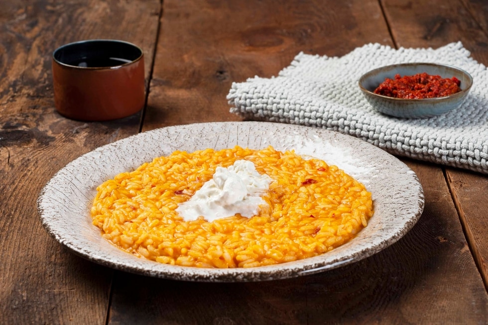 Risotto 'nduja e stracciatella di burrata ricetta