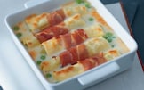Cannelloni con purè di piselli e speck