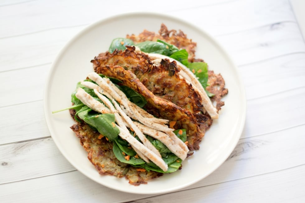 Tacos di rosti con insalata di pollo ricetta