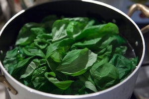 Preparazione Polpo con salsa d’arachidi, emulsione di basilico, polvere di olive taggiasche - Fase 3