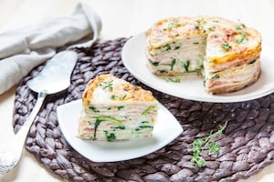 Preparazione Torta di crepes salata con prosciutto e formaggio  - Fase 4