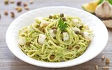 Spaghetti al pesto di prezzemolo e halibut