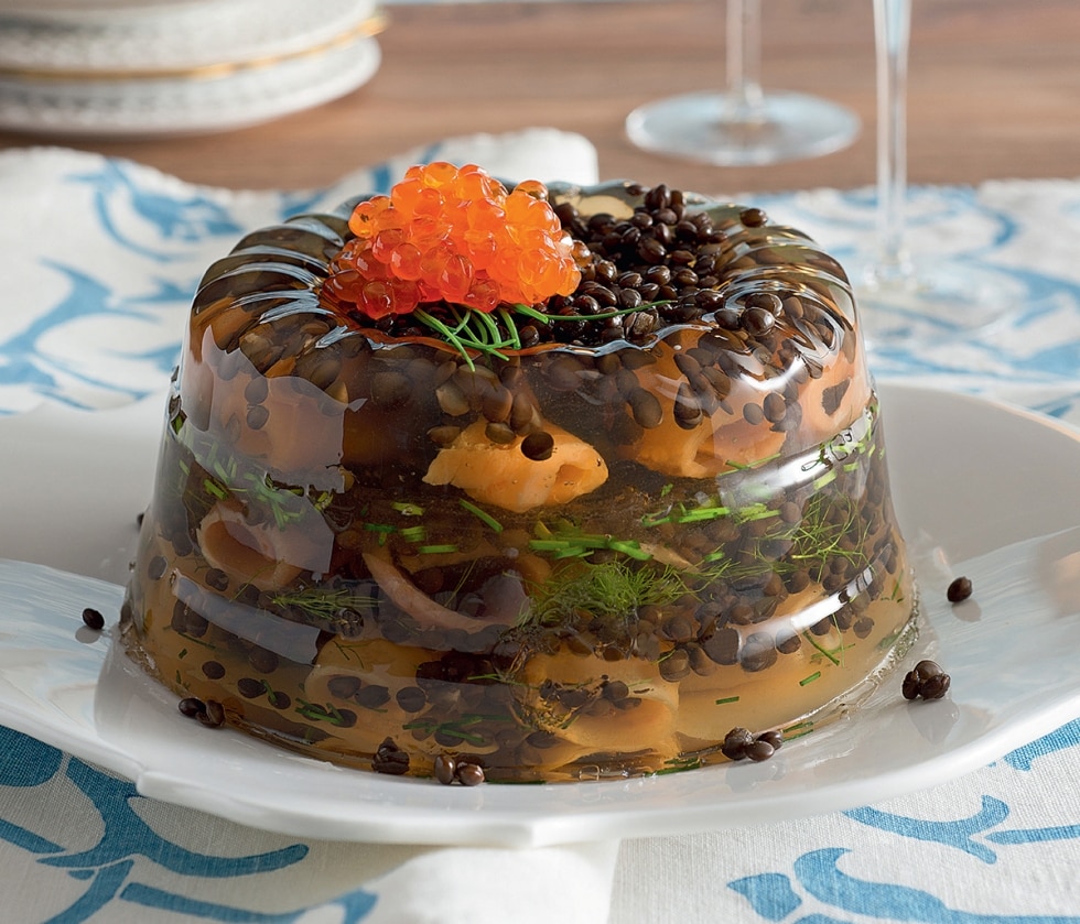 Aspic di lenticchie e pesce affumicato ricetta