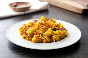 Preparazione Fusillotti con zucca, lenticchie e prosciutto croccante - Fase 5