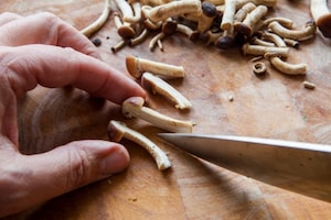 Preparazione Pacòte con crema di castagne, funghi chiodini ed erba cipollina  - Fase 2