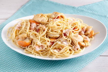 Preparazione Spaghetti di farro con pancetta e capesante - Fase 3 Preparazione Spaghetti di farro con pancetta e capesante - Fase 3
