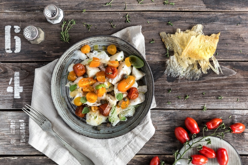 Insalata di baccalà con chips di polenta ricetta