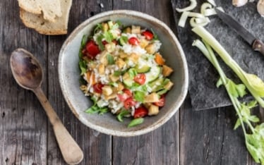 Minestra fredda di pane e riso con verdure