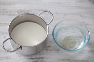 Preparazione Panna cotta allo yogurt greco e pesche - Fase 1