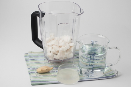 Preparazione Frullato con latte di cocco e alga spirulina - Fase 1 Preparazione Frullato con latte di cocco e alga spirulina - Fase 1