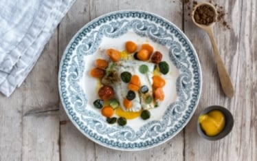 Filetti di ombrina con salsa al mango e liquirizia