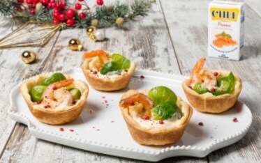 Cestini salati con mazzancolle e cavoletti di Bruxelles 