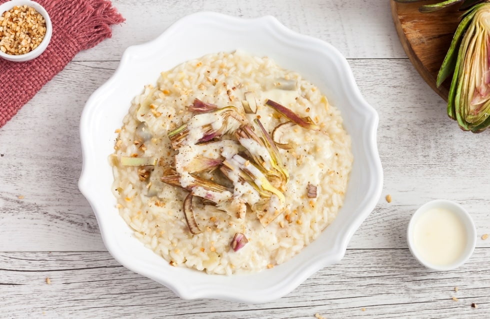 Risotto ai carciofi con fonduta di formaggio  ricetta