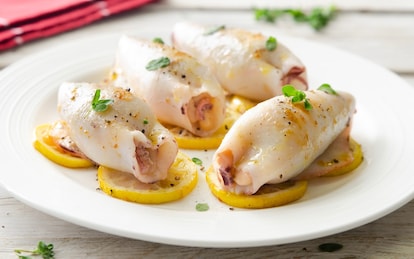 Calamari grigliati ripieni di fagioli e pecorino