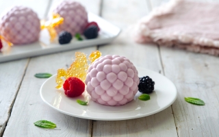 Panna cotta alle more con cialde di caramello Panna cotta alle more con cialde di caramello