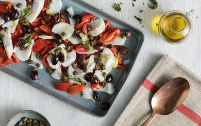 Baccalà con pomodorini, olive nere e capperi con cottura a bassa temperatura