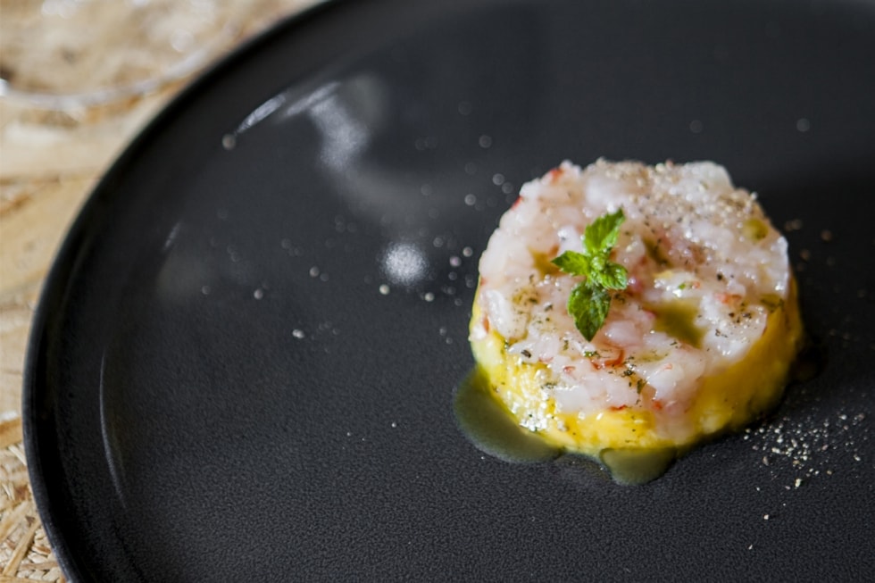 Tartare di gamberi rossi al mango con olio alla menta ricetta